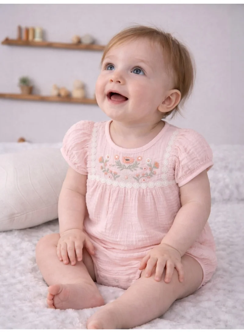 Victor And Jane  Baby Girls’ Embroidered Bodysuit 3 Pc set with Matching hairband and Glasses– (Pink) for Women | Best Price UAE